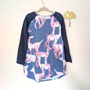 Art & Eden Deer Print Tunic Dress Long Sleeve Raglan with Pockets Size 2T Blue